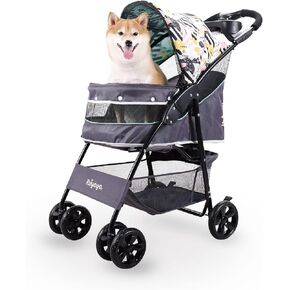 ibiyaya - Cloud 9 Pet Stroller for Small Dogs, Medium Dogs, Cats - Lightweight Dog Stroller with One-Step Folding Design and Adjustable Handle - Ideal for Indoors, Outdoors - Fits up to 44lbs (Yellow)