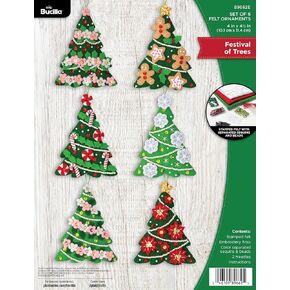 Bucilla, Festival of Trees, Felt Applique 6 Piece Ornament Making Kit, Perfect for DIY Arts and Crafts Projects, 89662E