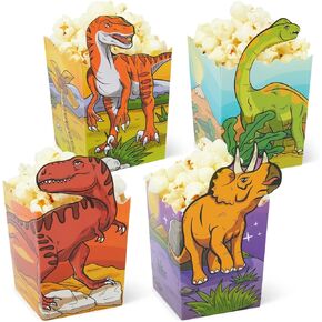 BLUE PANDA 60 Pack Dinosaur Popcorn Boxes for Candy, Snacks, Kid's Birthday Party Supplies (4 Dino-Themed Designs)