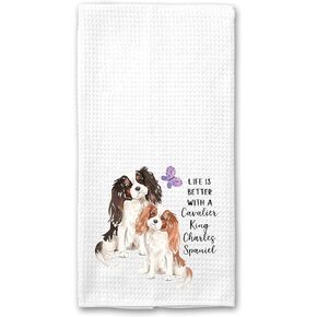 Watercolor Life is Better with a Cavalier King Charles Spaniel Microfiber Kitchen Tea Bar Towel Gift for Animal Dog Lover in Kuwait