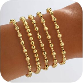 Howoo Gold Bracelets for Women 18K Stretch Beaded Bracelets Stackable Plated Bead Ball Bracelet for Women Trendy Gift