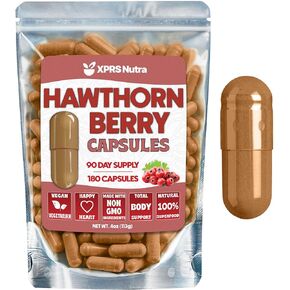 XPRS Nutra Hawthorn Berry Capsules - 180 Count (90 Day Supply) of Premium USDA Hawthorne Berry Capsules for Cardiovascular Support - Vegan Friendly Hearth Health Supplement