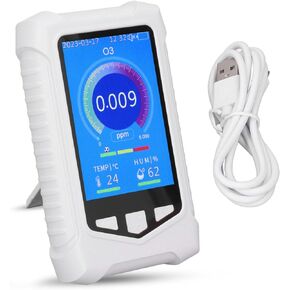Agatige Air Quality Monitor, 3 in 1 Ozone Meter Monitor Indoor O3 Gas Detector with Temperature & Humidity Meter, Handheld USB Charging Sensitive Air Quality Pollution Monitor for Home Office