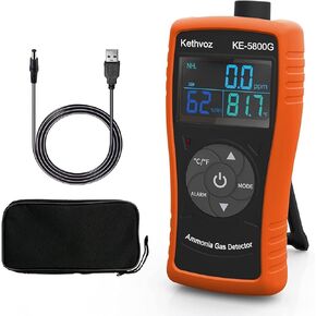 Ammonia Air Detector 5800G Monitor NH3 Gas Level w/Alert, Kethvoz Amoniaco Medidor Detect Ammonia 0~100 PPM with 0.1ppm Resolution, Test Temperature & Humility for Poultry Livestock House