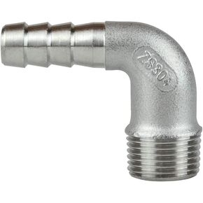 Quickun 304 Stainless Steel Hose Barb Fitting Elbow, 1/2" Barb x 3/8" Male 90 Degree Barbed Pipe Fitting for Water/Fuel/Air