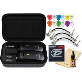 NUX C-5RC Wireless Guitar System 5.8GHz Transmitter and Receiver Auto Match, Charging Case with Tonebird MXR Patch Cable, Dunlop String Bundle