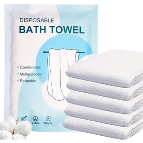 Disposable Bath Towels 5 PCS Large Portable Bath Towels for Travel,55 x 27.5 inch Soft Big Body Towel,Washcloth for Hiking Camping Hotel Bathroom, Individually Packed