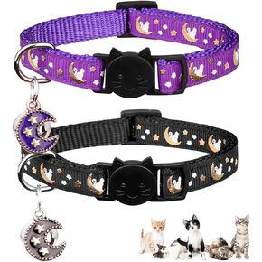2Pcs Breakaway Cats Collars Cat Collars for Boy & Girl Cats Adjustable Kitten Collars with Bell,Black+Gray