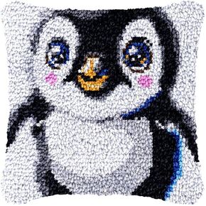 Beginner Latch Hook Kits Penguin Set Sofa Cushion Cover Latch Hook Carpet Rug Acrylic Yarn,Pillowcase Craft Kits with Printed Canvas for Beginners Kids Adults - 17 x 17 Inch
