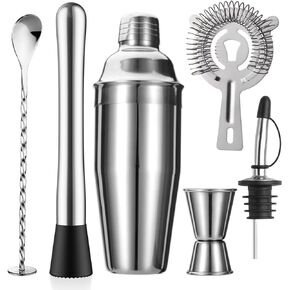 ZPUFAW 6 قطع كوكتيل شاكر مجموعة 24oz شاكر مصفاة Muddler Jigger خلط ملعقة صب صنبور نادل عدة الفولاذ المقاوم للصدأ بار مجموعة هدية هووسورمينغ
