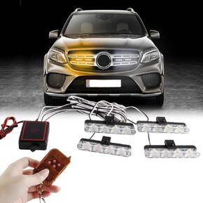 Sidaqi 4 in 1 Red&Blue Emergency Strobe Lights Police Lights for Vehicles 12V with 16 Flashing Patterns Wireless Remote Control Grille Lights Emergency Lights for Vehicles Car Truck Van SUV in Kuwait