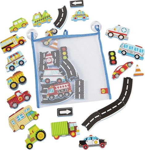Alex Toys Foam Bath Stickers for Toddlers, 38-Piece Vehicle Tub Stickers Stick to Tub Wall - Foam Bath Toys for Kids Ages 1-3 Toddler Bath Toys for Boys Cars Trucks Bus, Mesh Storage Bag in Saudi Arabia