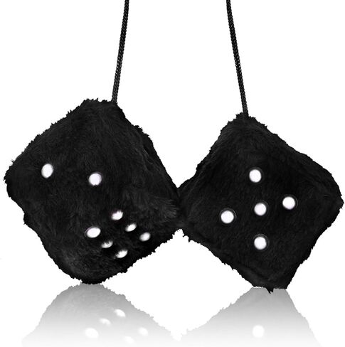 White Fuzzy Dice for Car 1 Pair Plush Dice Accessories for Rear View Mirror Retro Square Hanging Dice Car Decorations for Women(2.36 Inch) in Kuwait