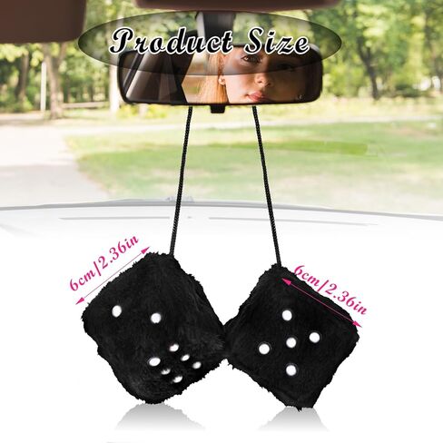 White Fuzzy Dice for Car 1 Pair Plush Dice Accessories for Rear View Mirror Retro Square Hanging Dice Car Decorations for Women(2.36 Inch) in Kuwait