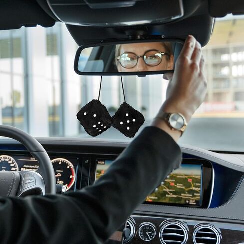 White Fuzzy Dice for Car 1 Pair Plush Dice Accessories for Rear View Mirror Retro Square Hanging Dice Car Decorations for Women(2.36 Inch) in Kuwait