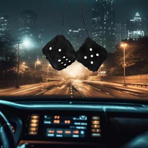 White Fuzzy Dice for Car 1 Pair Plush Dice Accessories for Rear View Mirror Retro Square Hanging Dice Car Decorations for Women(2.36 Inch) in Kuwait