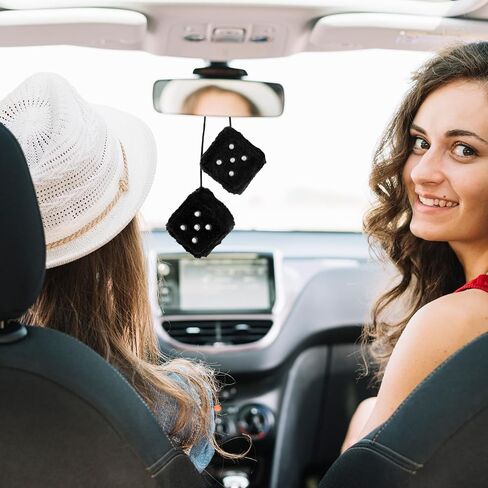 White Fuzzy Dice for Car 1 Pair Plush Dice Accessories for Rear View Mirror Retro Square Hanging Dice Car Decorations for Women(2.36 Inch) in Kuwait