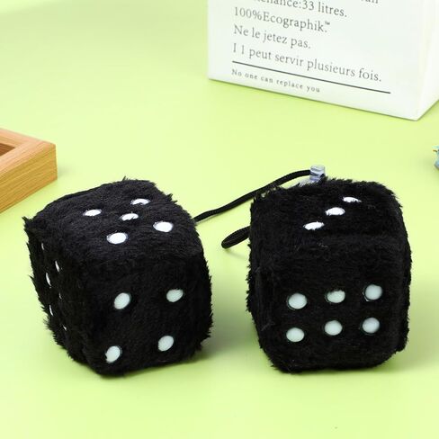 White Fuzzy Dice for Car 1 Pair Plush Dice Accessories for Rear View Mirror Retro Square Hanging Dice Car Decorations for Women(2.36 Inch) in Kuwait