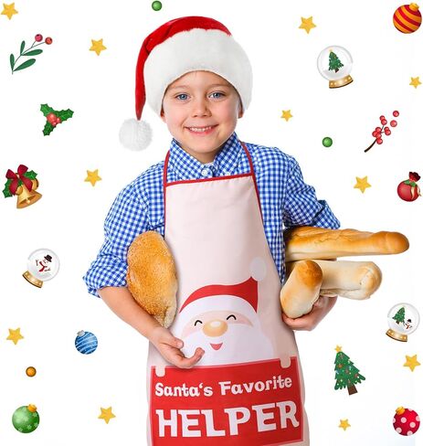 4 Pieces Kids Christmas Apron Cute Children Chef Apron Adjustable Kids Aprons for Girls Boys Toddler Snowman Deer Gingerbread Santa Apron for Kitchen Cooking Baking Crafting Painting Party Supplies in Kuwait