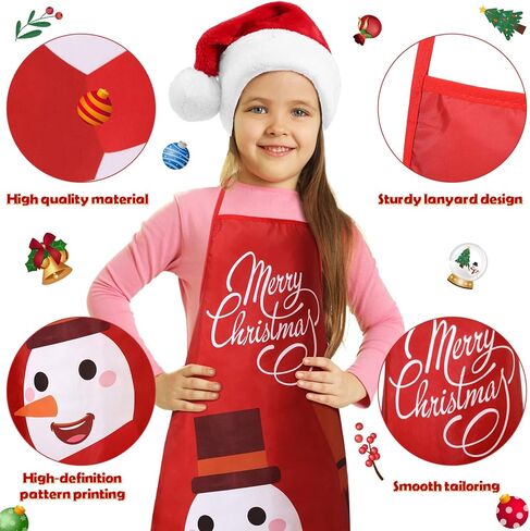 4 Pieces Kids Christmas Apron Cute Children Chef Apron Adjustable Kids Aprons for Girls Boys Toddler Snowman Deer Gingerbread Santa Apron for Kitchen Cooking Baking Crafting Painting Party Supplies in Kuwait