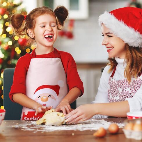 4 Pieces Kids Christmas Apron Cute Children Chef Apron Adjustable Kids Aprons for Girls Boys Toddler Snowman Deer Gingerbread Santa Apron for Kitchen Cooking Baking Crafting Painting Party Supplies in Kuwait