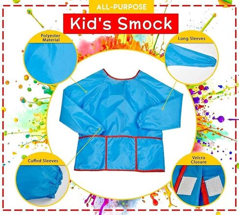 alpree 2-PACK Kids Art Smock Waterproof and Paint Repellent Long Sleeve Painting Aprons with Tight Cuffs with 3 Pockets in Saudi Arabia