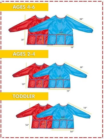 alpree 2-PACK Kids Art Smock Waterproof and Paint Repellent Long Sleeve Painting Aprons with Tight Cuffs with 3 Pockets in Saudi Arabia