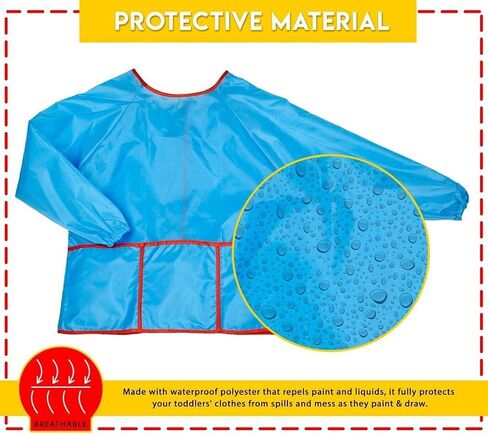 alpree 2-PACK Kids Art Smock Waterproof and Paint Repellent Long Sleeve Painting Aprons with Tight Cuffs with 3 Pockets in Saudi Arabia