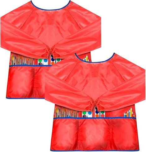 alpree 2-PACK Kids Art Smock Waterproof and Paint Repellent Long Sleeve Painting Aprons with Tight Cuffs with 3 Pockets in Saudi Arabia