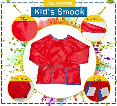 alpree 2-PACK Kids Art Smock Waterproof and Paint Repellent Long Sleeve Painting Aprons with Tight Cuffs with 3 Pockets in Saudi Arabia