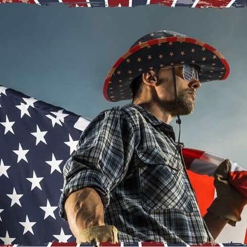 4 Pcs Memorial Day American Flag Cowboy Hat Novelty Classic Decorative Sunglasses USA Cowboy Hat Vintage American Flag Glasses for Unisex Women Men Flag Day Decoration Supplies in Saudi Arabia