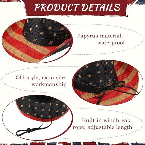 4 Pcs Memorial Day American Flag Cowboy Hat Novelty Classic Decorative Sunglasses USA Cowboy Hat Vintage American Flag Glasses for Unisex Women Men Flag Day Decoration Supplies in Saudi Arabia