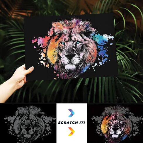 ASMR Scratch Art Set (Satisfying) - Animal 4 Pack with Toolkit Art Supplies (Zebra, Lion, Elephant, Deer) Scratch Tools and Repair Pen - Large Canvas 16x11 inches - Relaxing Etch Sound Art Kit in Saudi Arabia