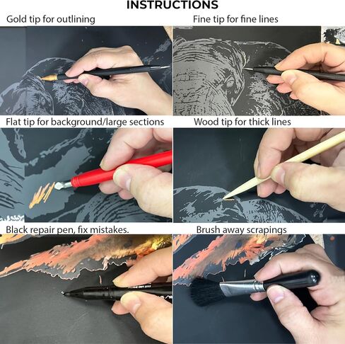 ASMR Scratch Art Set (Satisfying) - Animal 4 Pack with Toolkit Art Supplies (Zebra, Lion, Elephant, Deer) Scratch Tools and Repair Pen - Large Canvas 16x11 inches - Relaxing Etch Sound Art Kit in Saudi Arabia