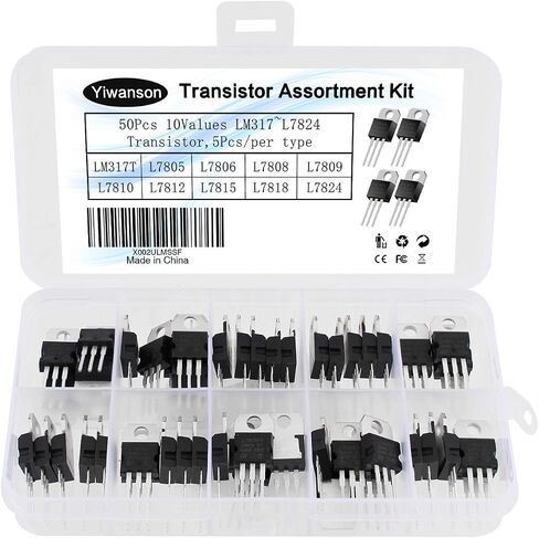 50 Pcs Voltage Regulator, Yiwanson Voltage Regulator Assortment Assorted Kit, LM317T L7805 L7806 L7808 L7809 L7810 L7812 L7815 L7818 L7824, TO-220 Package High Current Positive Voltage Regulator kit in Saudi Arabia
