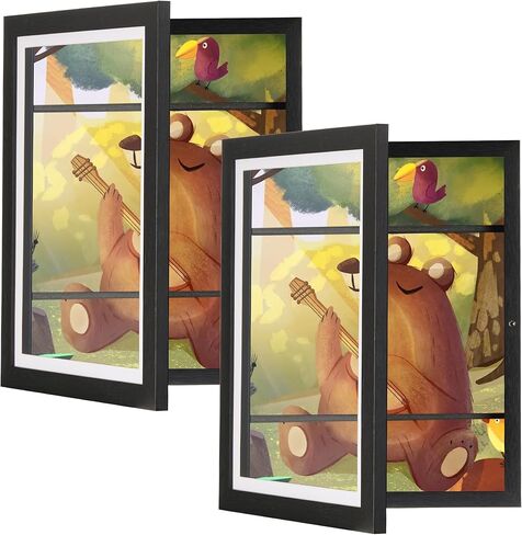 SANGMUCEN 2 Pack 9 "X12" إطارات فنية للأطفال، فتحة أمامية A4 لعرض الأعمال الفنية وتخزينها تحمل 150، إطارات عمل فنية للأطفال قابلة للتغيير للأعمال الفنية للأطفال، والمشاريع الفنية للأطفال، وديكور الحائط، أسود ZXK003H in Kuwait