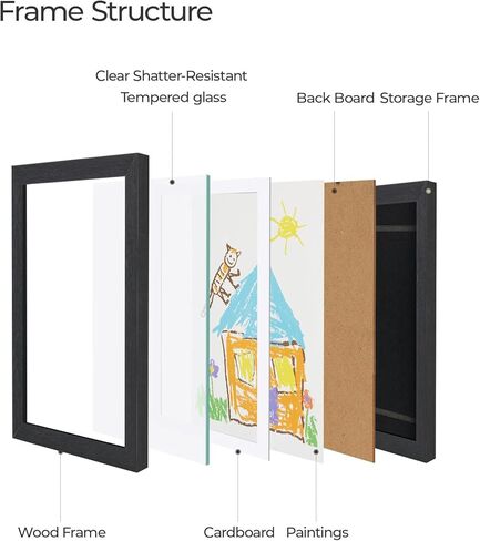SANGMUCEN 2 Pack 9 "X12" إطارات فنية للأطفال، فتحة أمامية A4 لعرض الأعمال الفنية وتخزينها تحمل 150، إطارات عمل فنية للأطفال قابلة للتغيير للأعمال الفنية للأطفال، والمشاريع الفنية للأطفال، وديكور الحائط، أسود ZXK003H in Kuwait
