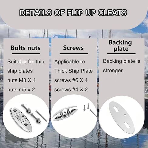 316 الفولاذ المقاوم للصدأ للطي المربط 6 بوصة قارب الوجه المربط، البحرية قابلة للطي سحب المربط، قارب قفص الاتهام الوجه المرابط، قارب حبل المربط مع السحابات، حزمة من 2 in Kuwait