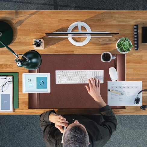 Saysurey Leather Desk Pad Protector 30" x 18" Leather Desk Blotter with Side Rails Executive Leather Desk Mat for Office Home Workplace Desktop Writing Surface Board (Brown) in Kuwait