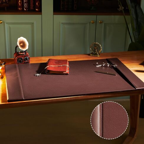 Saysurey Leather Desk Pad Protector 30" x 18" Leather Desk Blotter with Side Rails Executive Leather Desk Mat for Office Home Workplace Desktop Writing Surface Board (Brown) in Kuwait