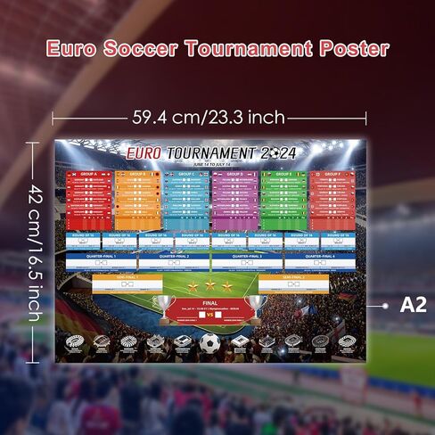 AhfuLife Euro 2024 Soccer Match Schedule Poster Decorations - 1 Pc A2 Size Euro 2024 Wall Chart Poster with ET Time, European Germany 2024 Football Soccer for Bar Home Party Decor (16.5''×23.3'') in Kuwait