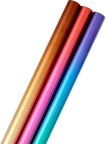Hallmark Ombre Foil Wrapping Paper with Cut Lines on Reverse (3 Rolls: 60 sq. ft. ttl) Blue & Green, Silver & Gold, Red & Purple in Saudi Arabia