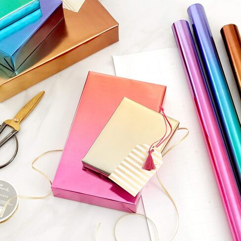Hallmark Ombre Foil Wrapping Paper with Cut Lines on Reverse (3 Rolls: 60 sq. ft. ttl) Blue & Green, Silver & Gold, Red & Purple in Saudi Arabia