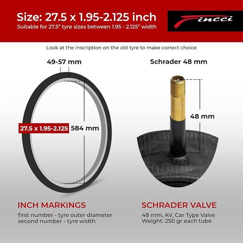 Fincci Pair 27.5 x 1.95-2.125 Inch Bike Inner Tubes 48mm Schrader Valve Inner Tube for Mountain MTB Road Hybrid Bicycle - Pack of 2 in Saudi Arabia
