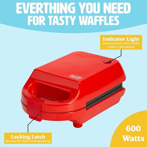 Tasty Mini Nonstick Waffle Maker, Perfect for Individual Waffles, Hash Browns, Brownies and more, Quick Results, Easy Clean Up, 600W, Aqua in Kuwait
