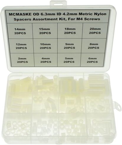 MCMASKE 300 قطعة OD 5 مم معرف 3.2 مم نايلون دائري غير مترابطة مجموعة متنوعة من الفواصل، فواصل لوحة الحائط لمسامير M3، وفواصل التخليص (أبيض) in Kuwait