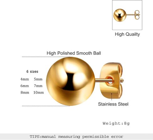 HENGYID 6 Pair Stainless Steel Round Ball Stud Earrings Set for Women 4mm-10mm, Simple Polished Ball Studs Hypoallergenic Jewelry in Saudi Arabia