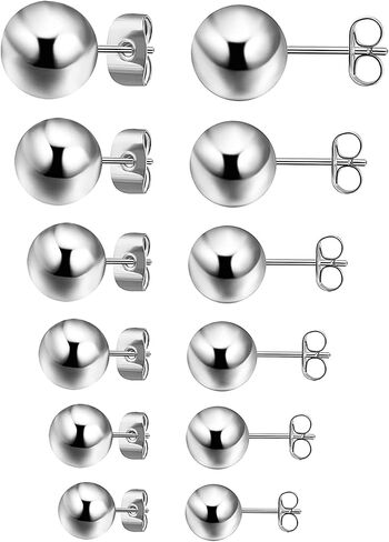 HENGYID 6 Pair Stainless Steel Round Ball Stud Earrings Set for Women 4mm-10mm, Simple Polished Ball Studs Hypoallergenic Jewelry in Saudi Arabia
