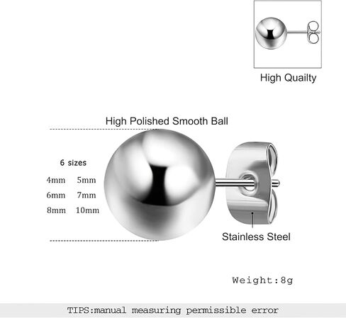 HENGYID 6 Pair Stainless Steel Round Ball Stud Earrings Set for Women 4mm-10mm, Simple Polished Ball Studs Hypoallergenic Jewelry in Saudi Arabia