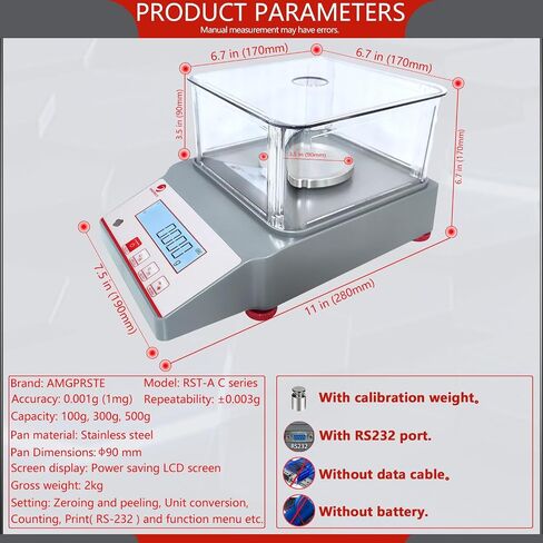 AMGPRSTE Lab Precision Milligram 500g x 1mg Analytical Balance | High Accuracy Digital Scientific Scale | 0.001 Gram Scale Weighs Scale Centigram Scale Calibrated Scales With RS232 Port and Windshield in Saudi Arabia